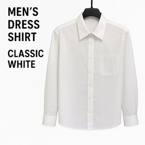 Men’s White Long Sleeve Dress Shirt – Classic Button Down with Pocket